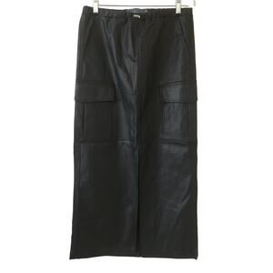 NWT Indigo Rising Size Medium Black Pleather Cargo Maxi Skirt With Front Slit